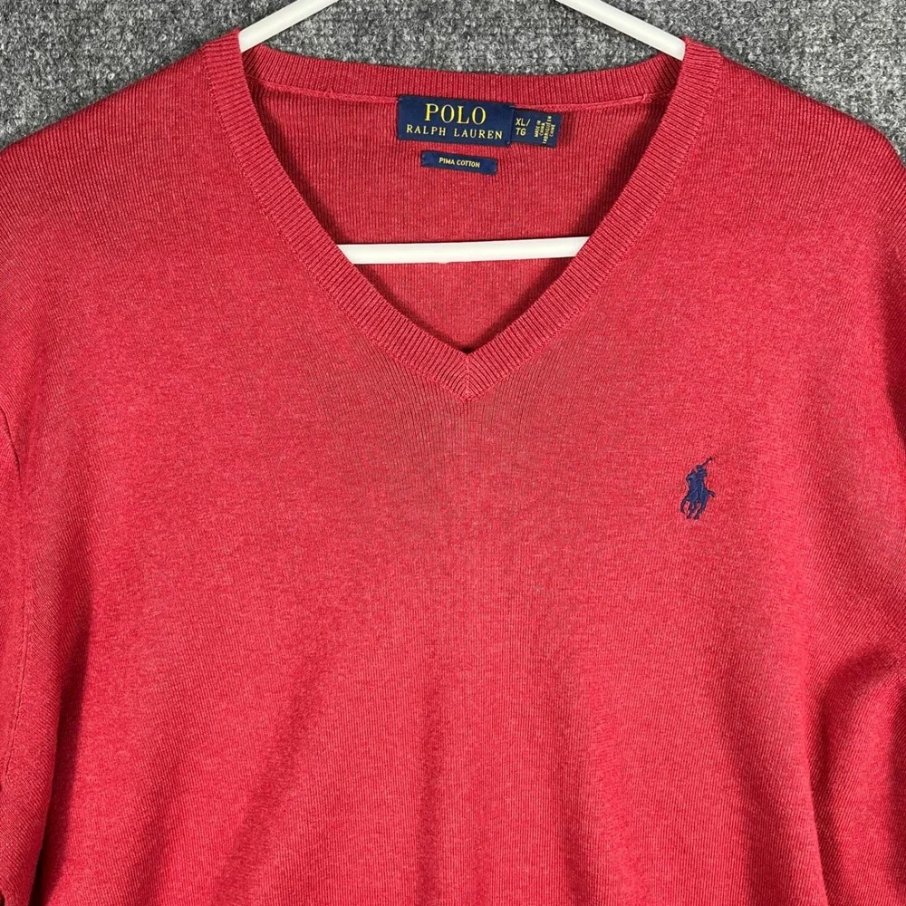 Polo‎ Ralph Lauren V-Neck Sweater Mens XL Red Pima Cotton Long Sleeve Pony Logo